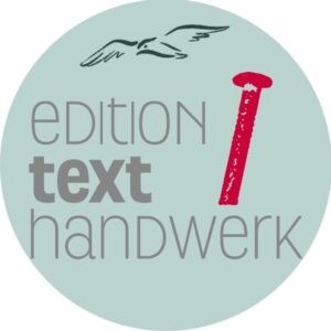 Das Logo der edition texthandwerk als runde Grafik auf hellgrünem Untergrund