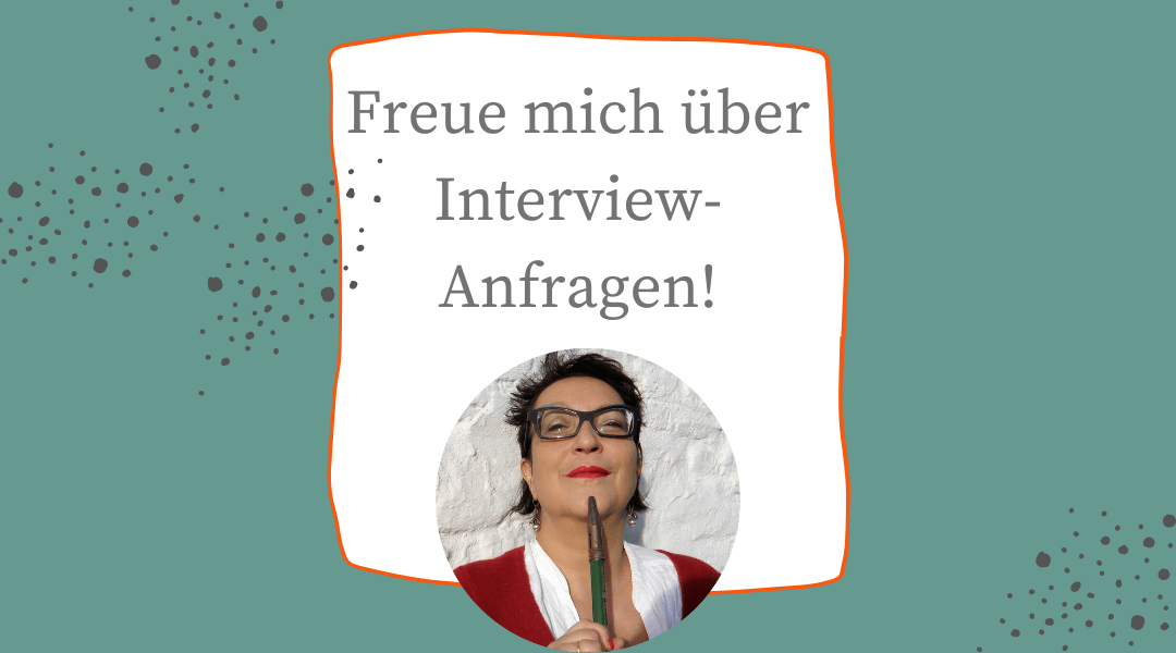 Text der Buchhebamme: Freue mich über Interviewanfragen. Darunter kleines, rundes Foto von Maria Al-Mana