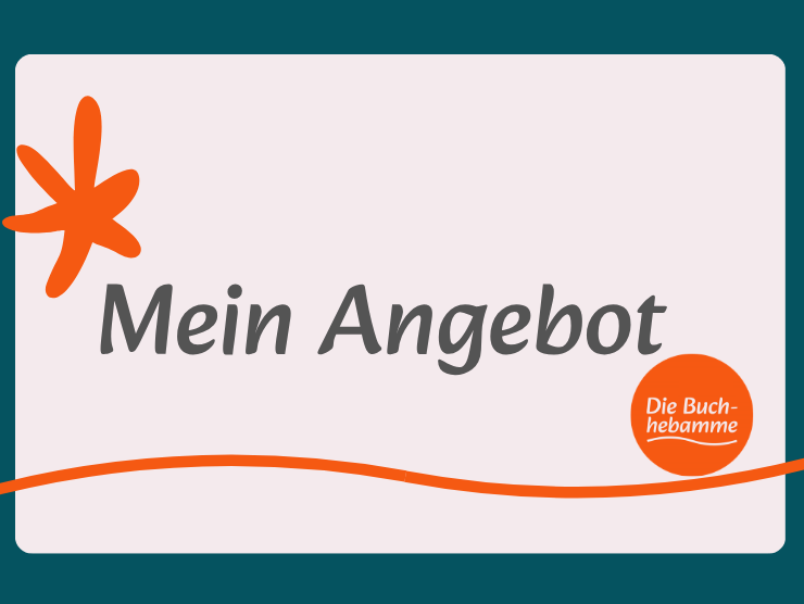 Angebot der Buchhebamme. Schriftzug mit orangefarbenem Stern links oben.