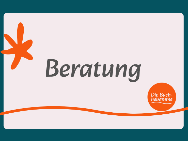 Beratung der Buchhebamme. Schriftzug mit orangefarbenem Stern links oben.