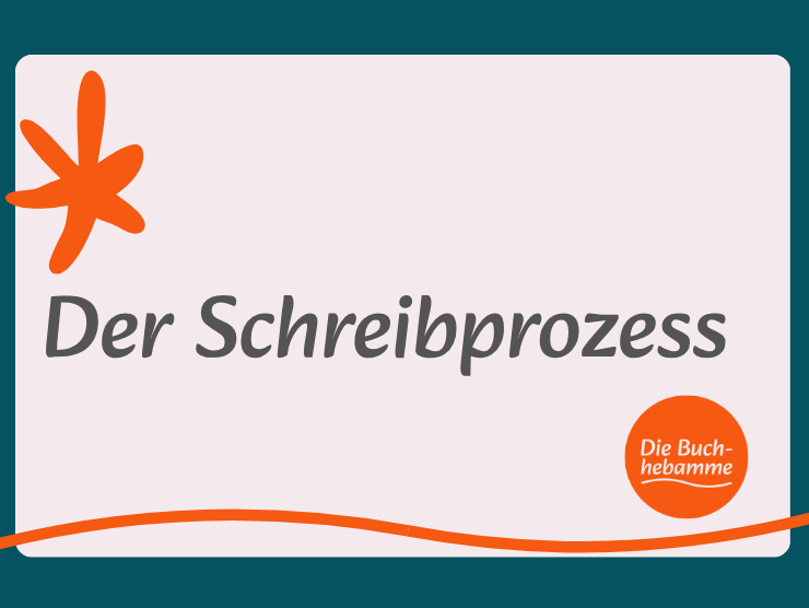 Schreibprozess entwickeln der Buchhebamme. Schriftzug mit orangefarbenem Stern links oben.